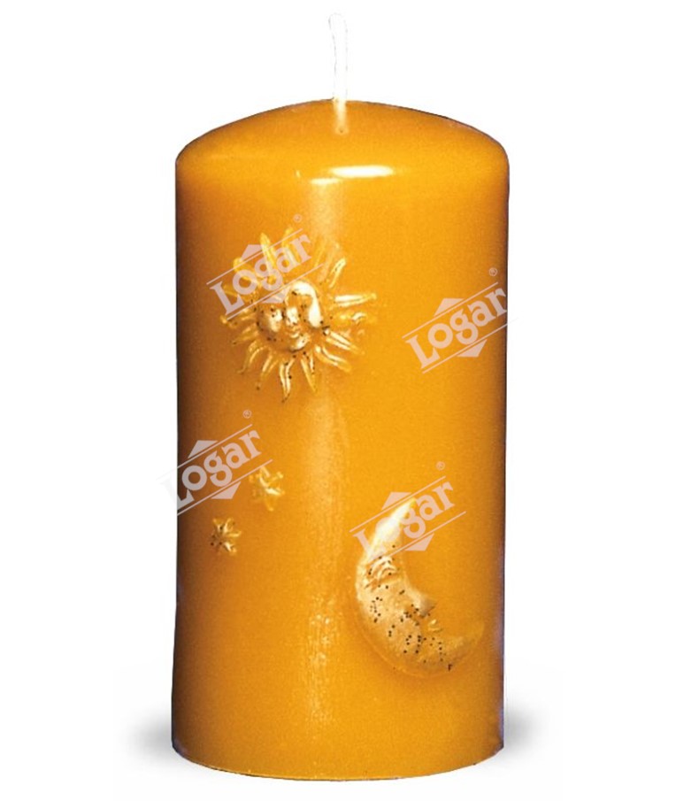 Candle with sun, moon, stars