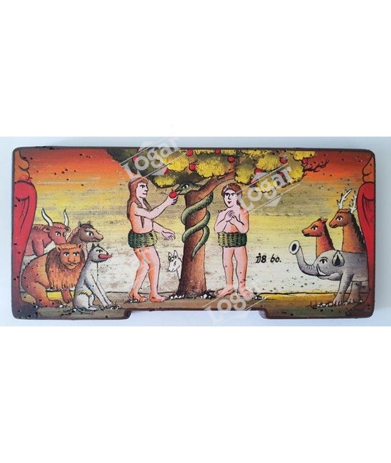 Painted beehive panel - Adam and Eve