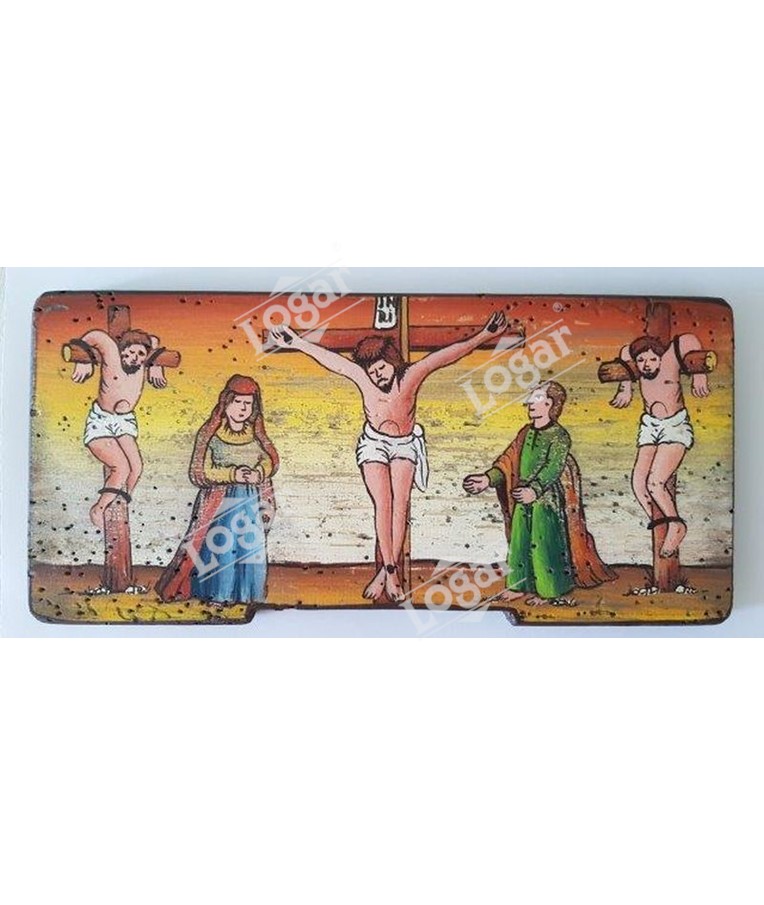 Painted beehive panel - Crucifixion