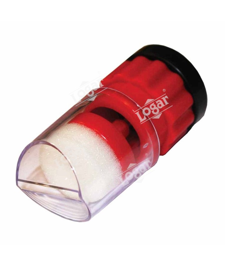 Marking tube with red plunger of plastic and screw